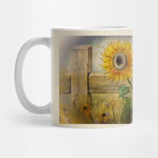 Watercolor Sunflower and Old Fence Mug